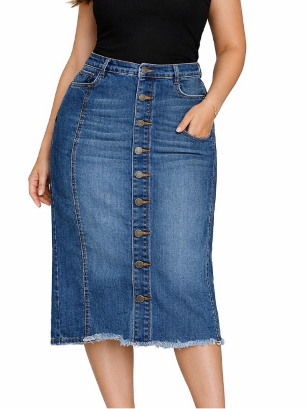 Skies are blue denim jean skirt front button elastic back waist SZ S